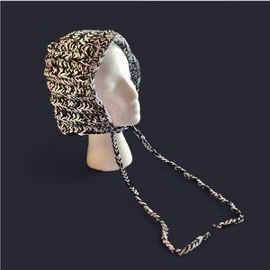crochet black and white chunky ribbed bonnet hood HANDMADE